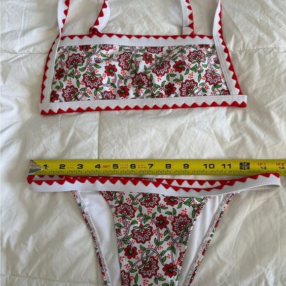 Shein Bikini Set XS Floral Red White Bralette Top and Triangle Bottom - Picture 3 of 14